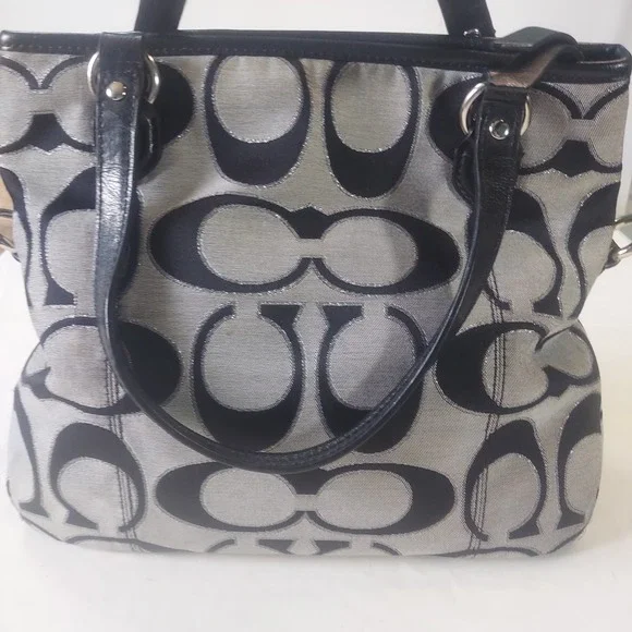 Coach Signature Taylor Tote Bag Black Silver Jacquard Leather F23940 Read! - Picture 9 of 10